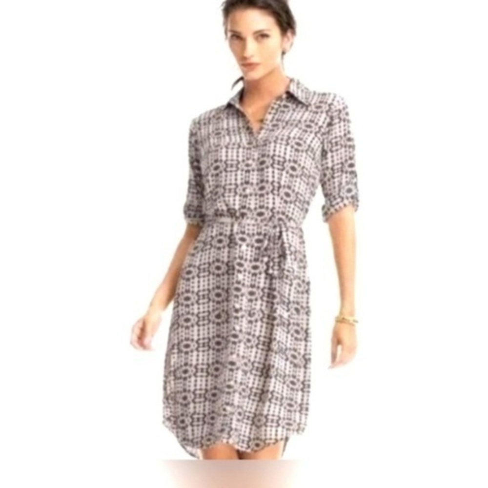 CAbi dress button up shirt style dress Style #784 Career Tan & Black Medium